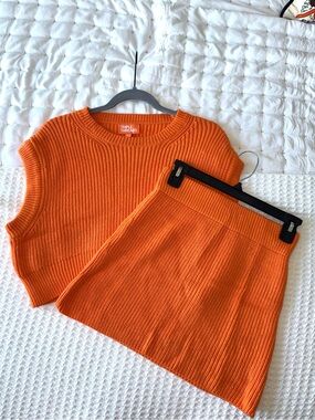 Triple Threads Orange Knit Sleeveless Top & Skirt Set
